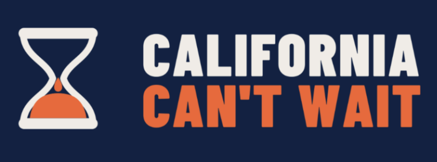 California Can't Wait campaign logo with an hourglass